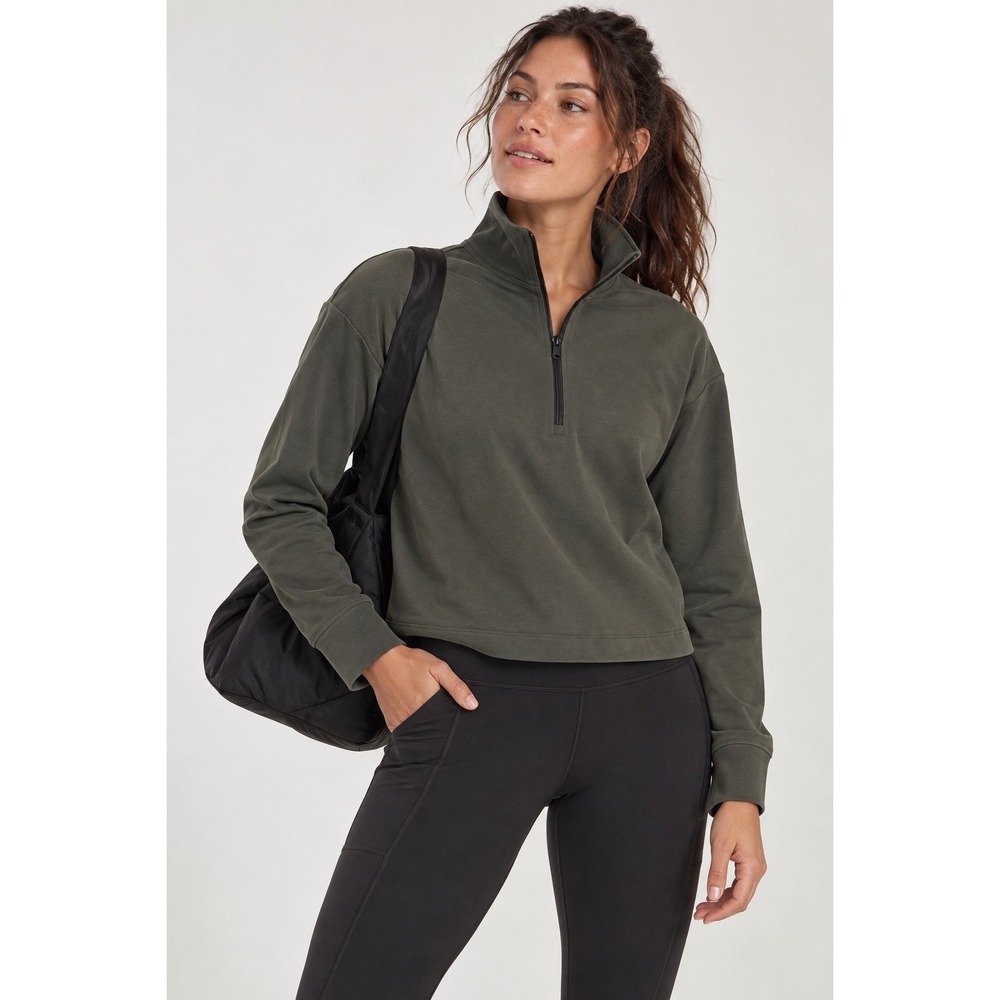 Athleta Coaster Luxe Quarter Zip Pullover Sweatshirt Green Medium 882393-07